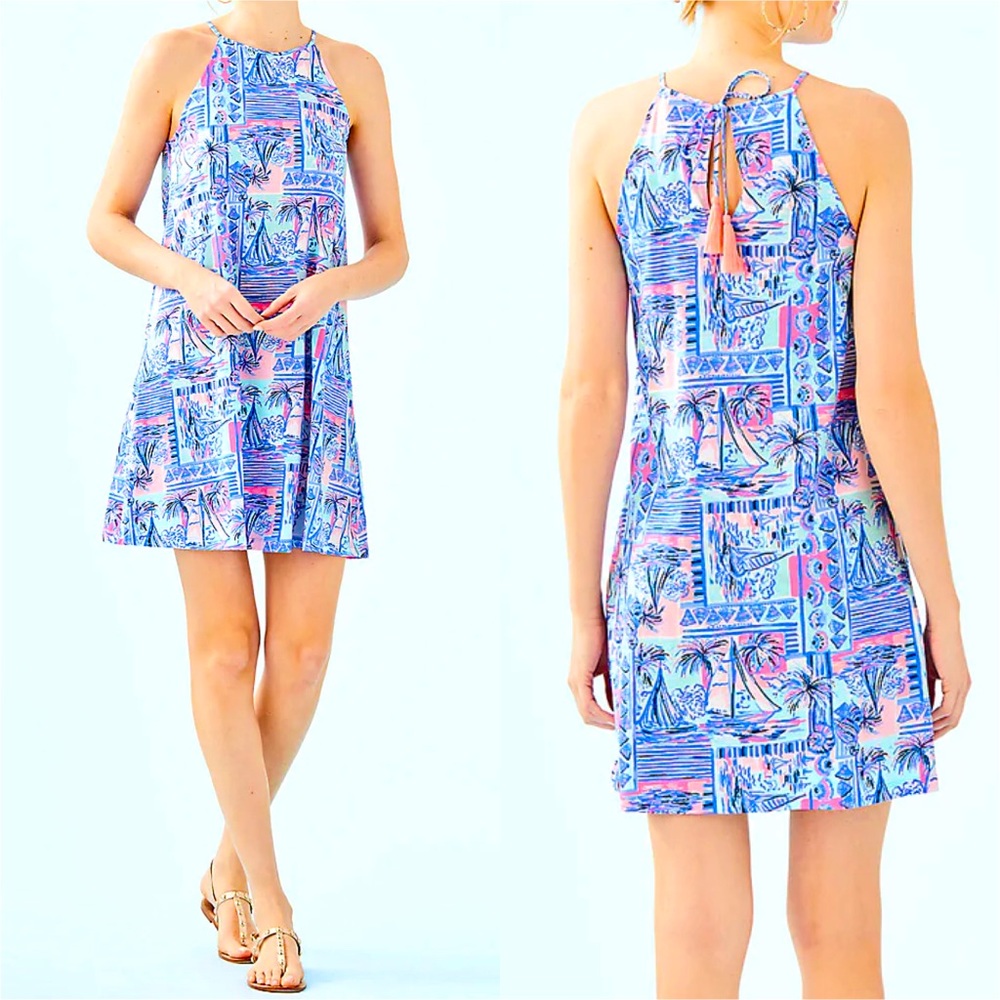 LILLY PULITZER Margot Dress in Whisper Blue Yeah Buoy Print Sz S NWT